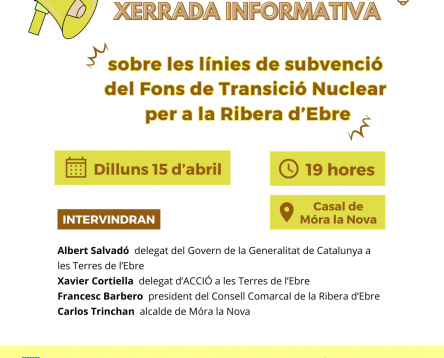 Imatge de la noticia La Ribera d’Ebre organitza una xerrada sobre les línies de subvenció del Fons de Transició Nuclear